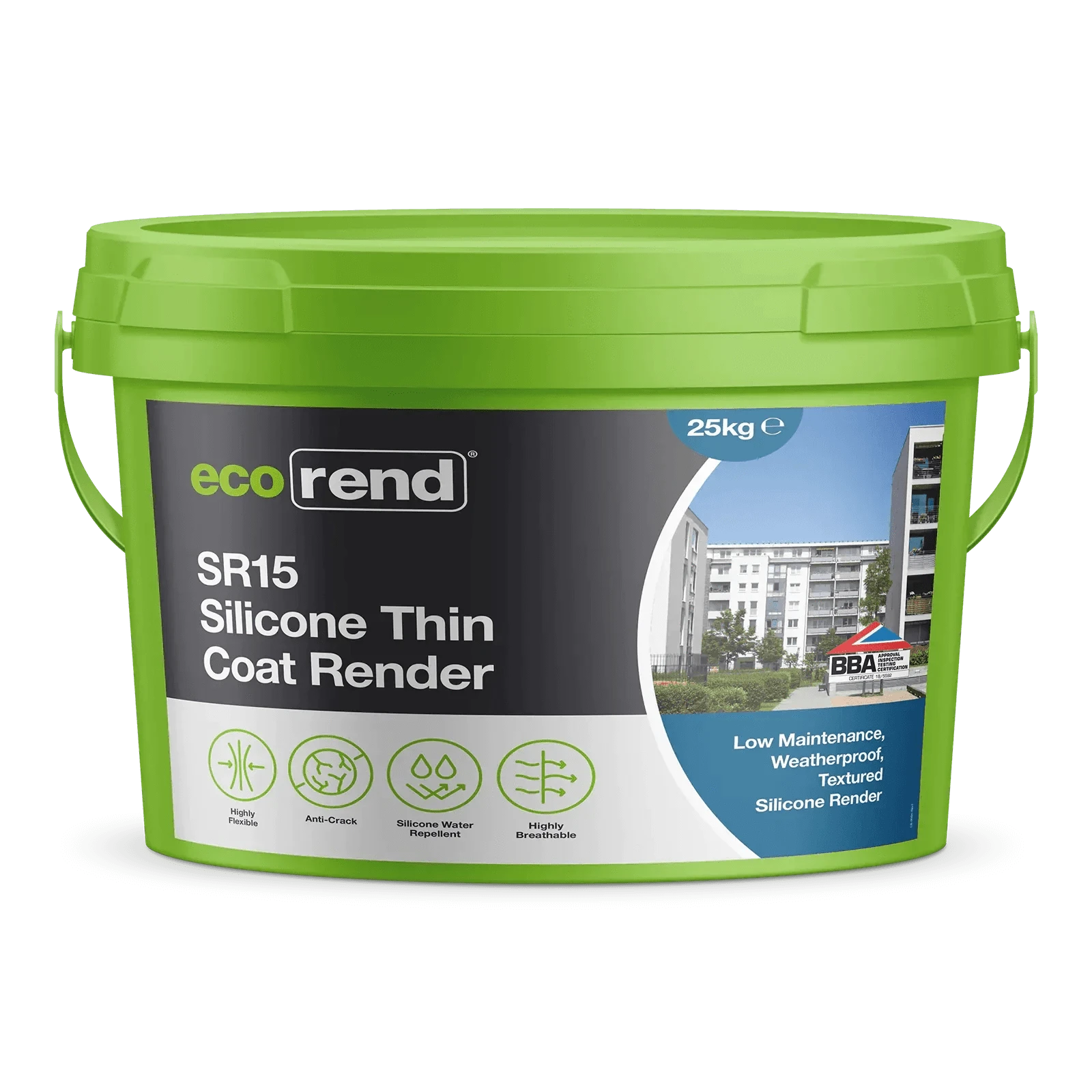 BM005285 Ecorend SR15 Silicone Thin Coat Render - 25kg | Sea Mist Silicone Thin Coat Render