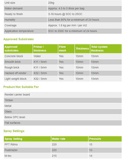 RD00910 EcoRend MR1 EcoRend Monocouche One Coat Render- 25kg Powder Green Pallet 40 x Bags / 7 Working Days EcoRend Monocouche Render